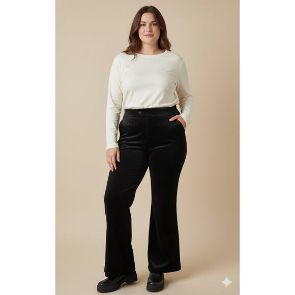 Universal Standard Velour Velvet Flared Dress Pants Black Size 40 NEW - Picture 1 of 10